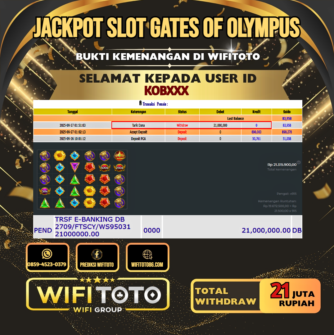 WIFITOTO JACKPOT SLOT GATES OF OLYMPUS RP.21.000.000.,-LUNAS USER ID : KOB***
